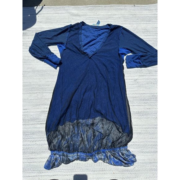 Plenty by Tracy Reese Dress Women Small Blue Stripe V-Neck Long Sleeve Trim Silk - Picture 5 of 11